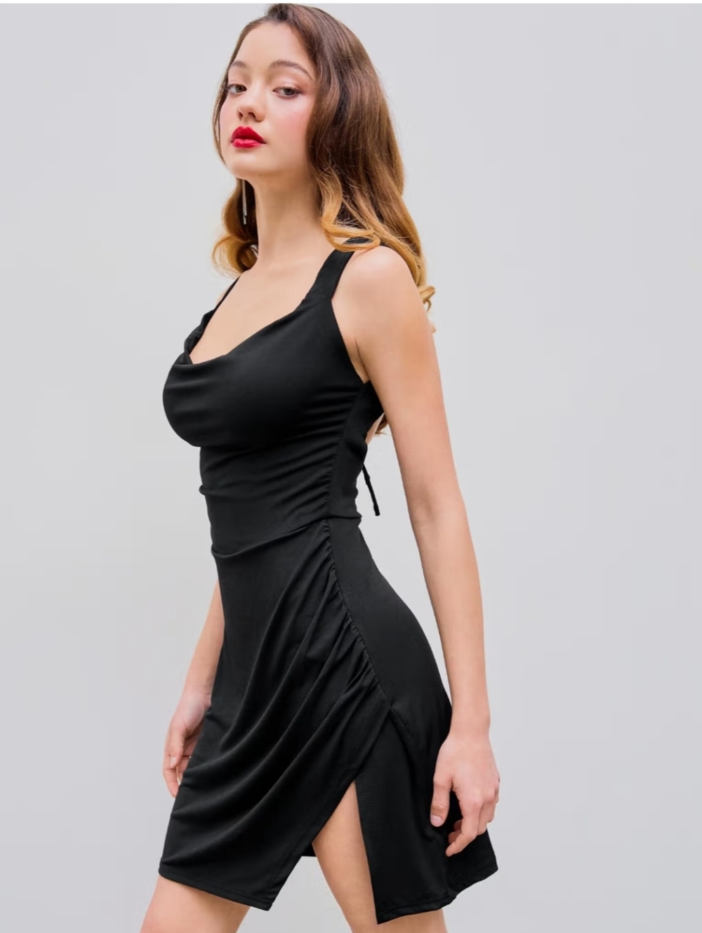NWT Cider Black Ruched Open Back Mini Dress - Size XL